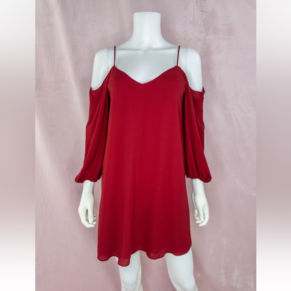 Alice + Olivia Womens Long Sleeves Cold Shoulder Shift Dress Red Size Medium